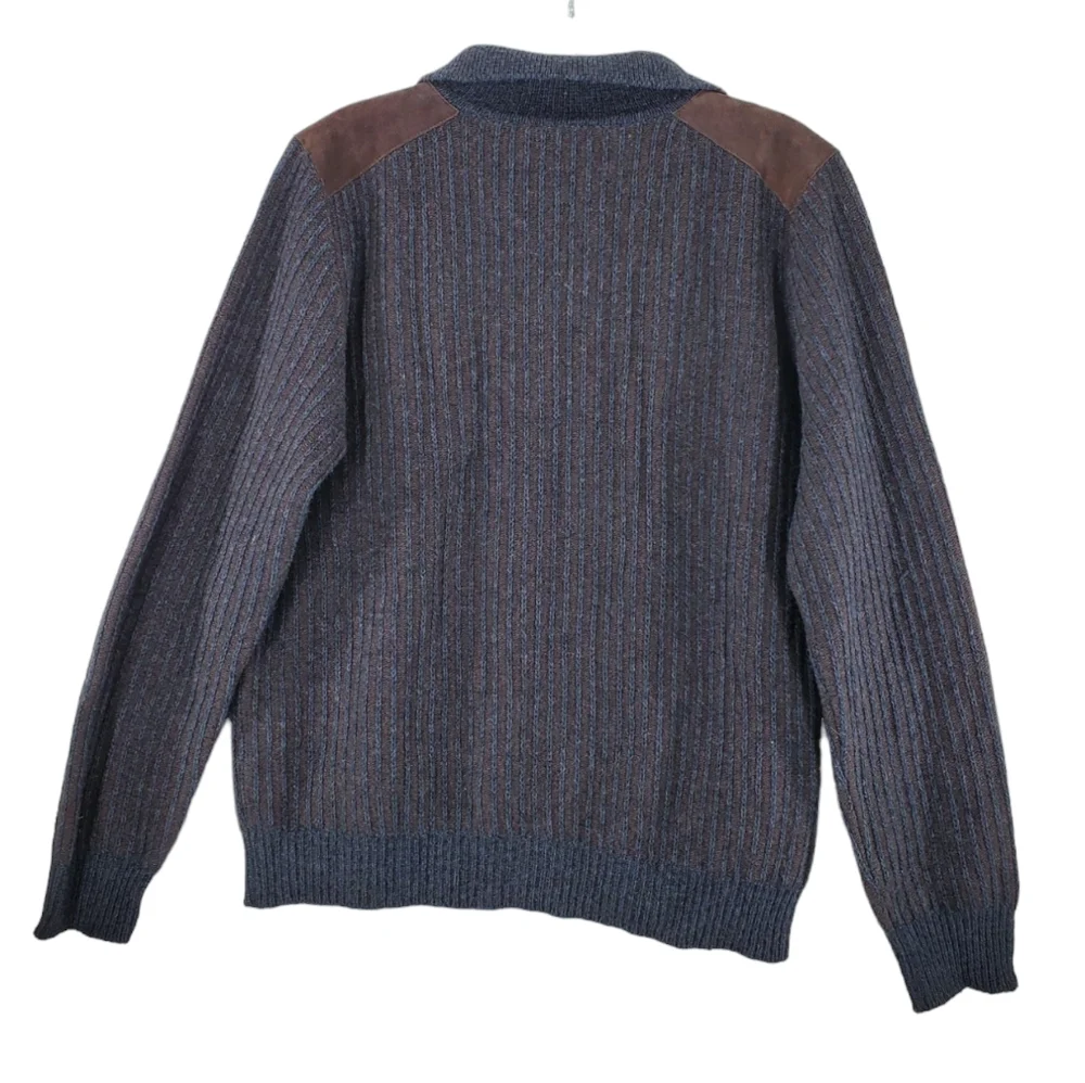Vtg Moncler Sweater Men L Brown Gray Wool Blend Full Zip Suede Detail. Italy - Picture 12 of 12